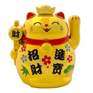 Figurine solaire remuante Chat porte-bonheur or